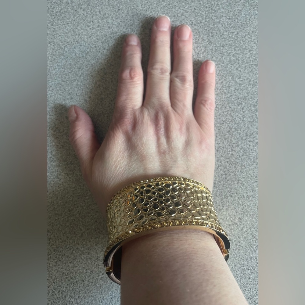 Vintage Iman Hammered Gold Plated Wide Cuff/ Hinge Bracelet